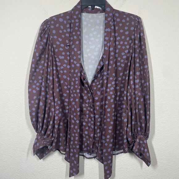 Hunter Bell Small Finley Blouse Maroon Polka Dot Bow Wrap Tie Neck Career - Picture 4 of 12